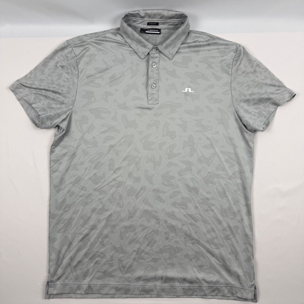 J.Lindeberg Nuno Regular Fit Golf Polo Grey Tonal Camo Mens Large GMJT04569